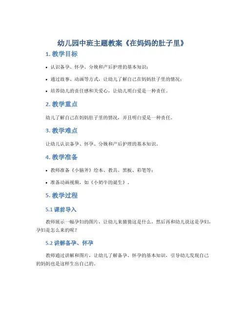 幼儿园中班主题教案《在妈妈的肚子里》