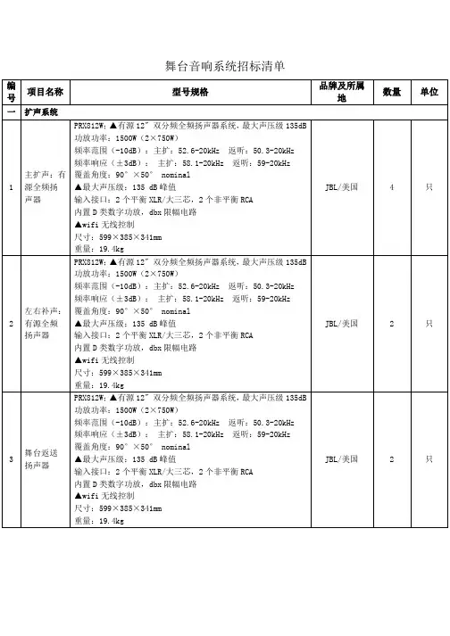 舞台音响系统招标清单