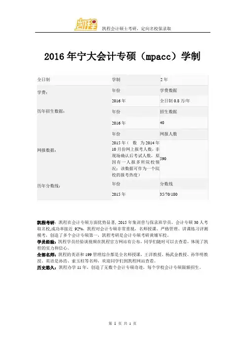 2016年宁大会计专硕(mpacc)学制