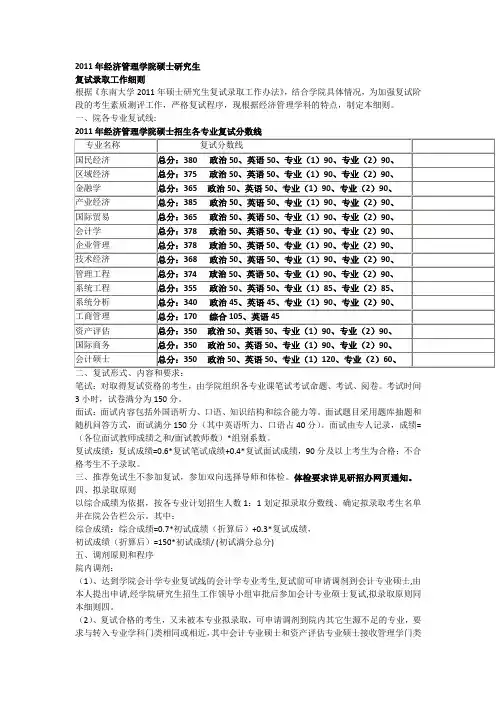 2011年东南大学经济管理学院硕士研究生