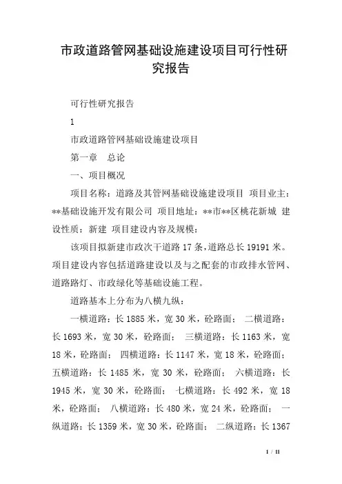 市政道路管网基础设施建设项目可行性研究报告