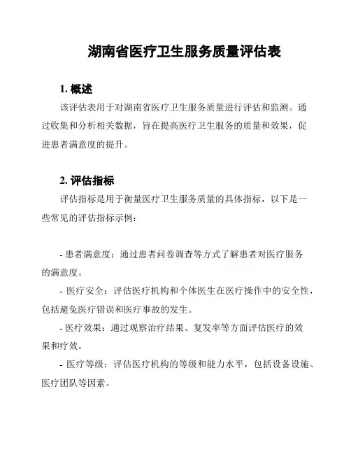 湖南省医疗卫生服务质量评估表