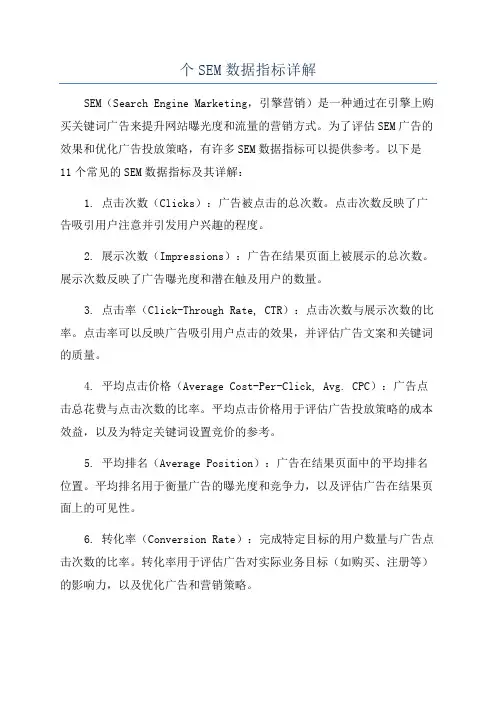 个SEM数据指标详解