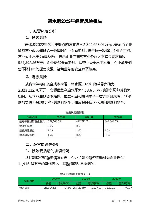 300070碧水源2022年经营风险报告