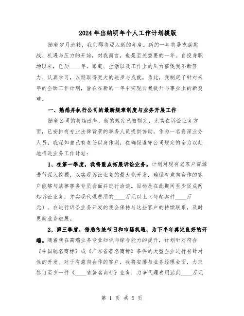 2024年出纳明年个人工作计划模版（三篇）