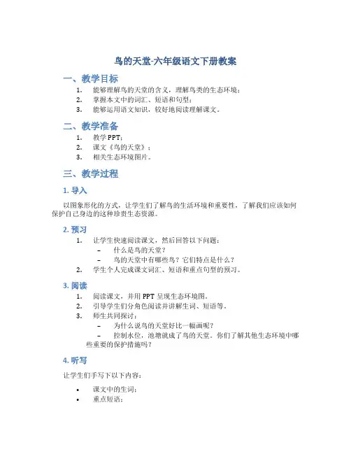 鸟的天堂-六年级语文下册教案