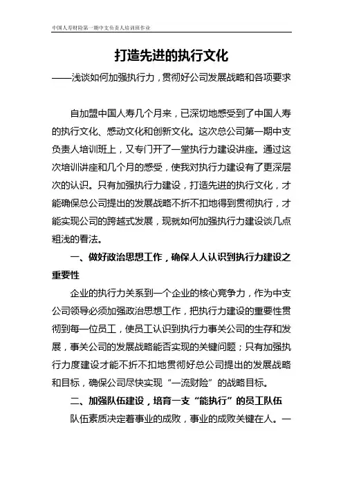 浅谈如何加强执行力,贯彻好公司发展战略和各项要求