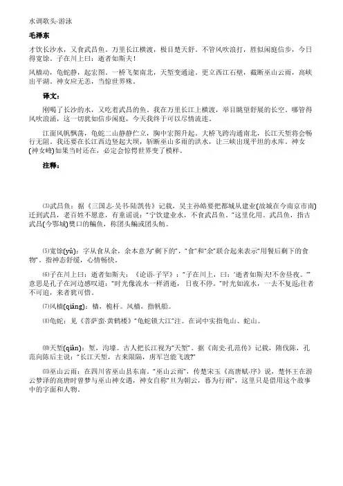 《水调歌头游泳》原文及翻译