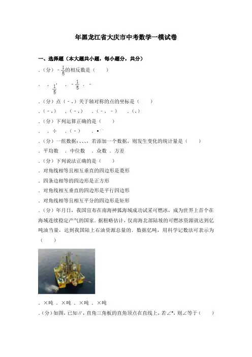 2018年黑龙江省大庆市中考数学一模试卷含答案解析