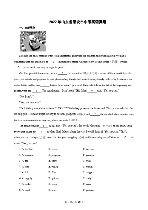 2022年山东省泰安市中考英语真题含解析