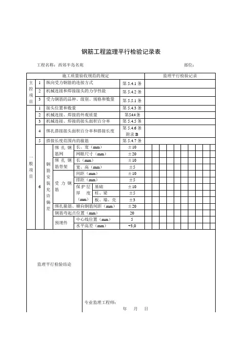 监理单位平行检测记录