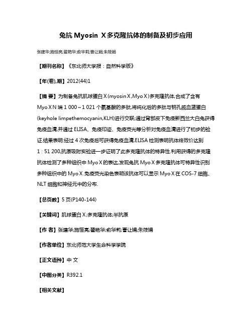 兔抗Myosin Ⅹ多克隆抗体的制备及初步应用