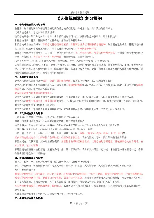 人体解剖学提纲