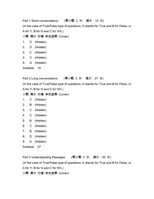 新标准大学英语视听说四级Unit6网上测试答案