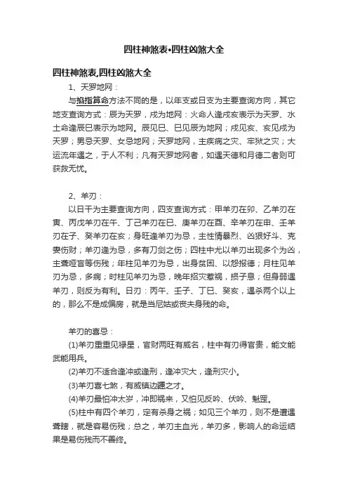 四柱神煞表·四柱凶煞大全