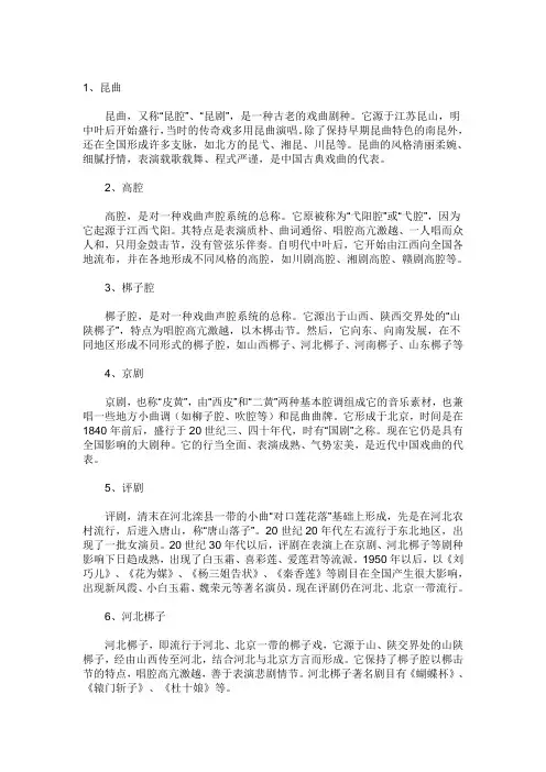 中国戏剧种类