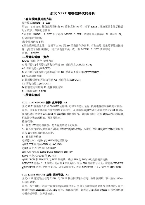 永大NTVF电梯故障代码分析(详细)