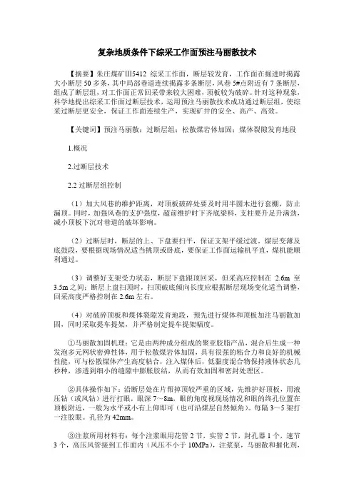 复杂地质条件下综采工作面预注马丽散技术