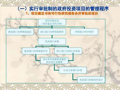 (一)实行审批制的政府投资项目的管理程序1、项目建议书