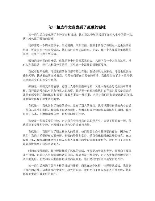 初一精选作文我尝到了孤独的滋味