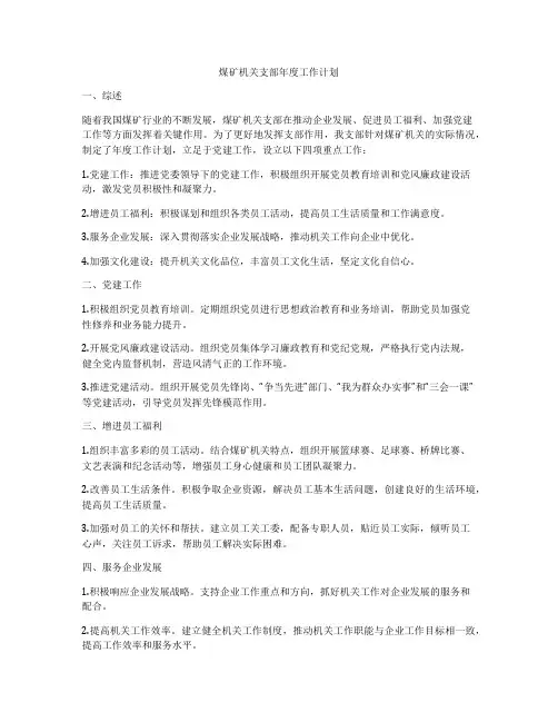 煤矿机关支部年度工作计划