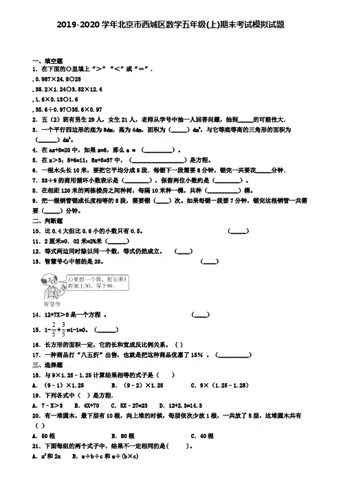 2019-2020学年北京市西城区数学五年级(上)期末考试模拟试题