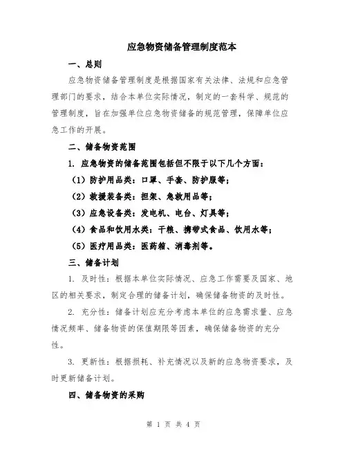 应急物资储备管理制度范本