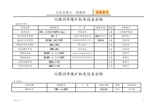 煤矿设备台账(表格借鉴)