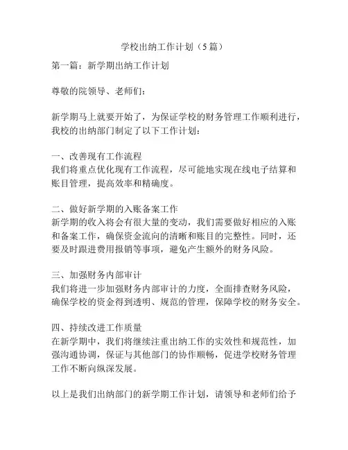 学校出纳工作计划(5篇)