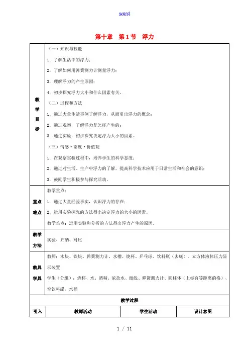 八年级物理下册 10.1 浮力教案 (新版)新人教版-(新版)新人教版初中八年级下册物理教案