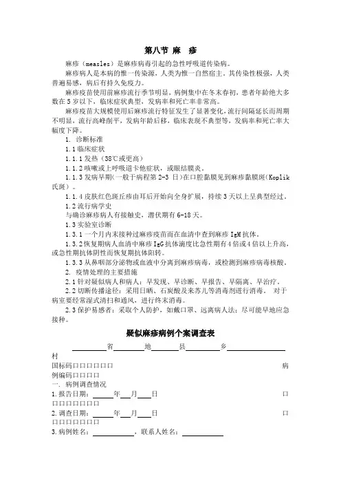 麻  疹个案调查表