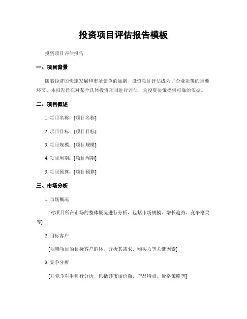 投资项目评估报告模板
