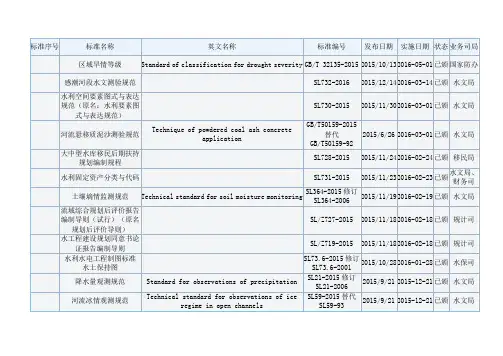 现行水利技术标准规范汇总表2015年4月8日