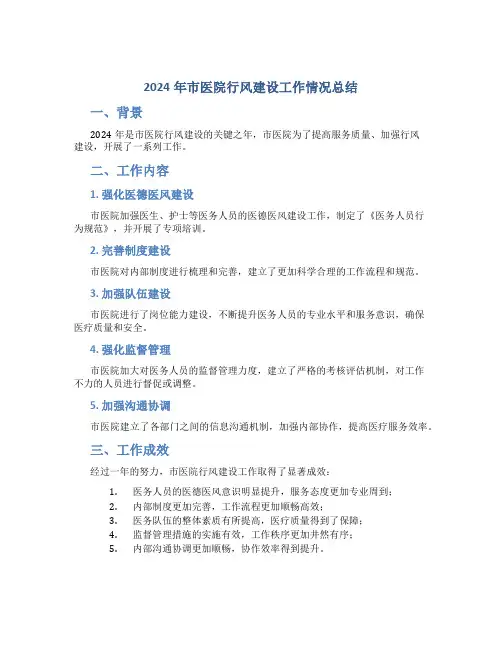 2024年市医院行风建设工作情况总结