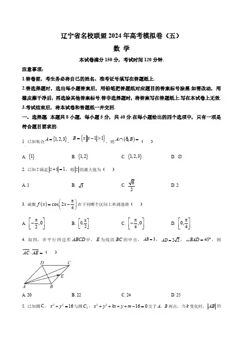 辽宁省名校联盟2024年高考模拟卷(信息卷)数学(五)(含答案与解析)_9758