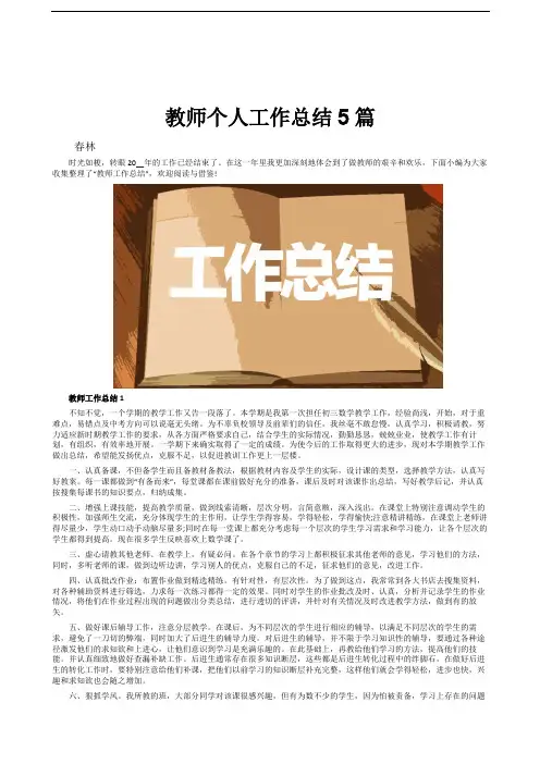 教师个人工作总结5篇