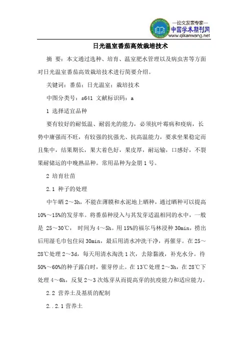 日光温室番茄高效栽培技术