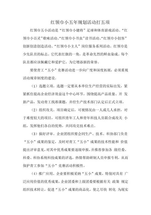 红领巾小五年规划活动打五项