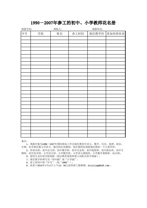 1990-2007参工的初中、小学教师花名册
