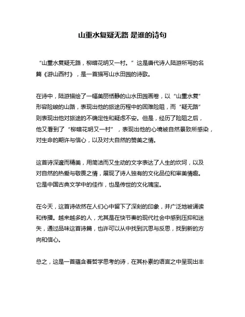 山重水复疑无路 是谁的诗句