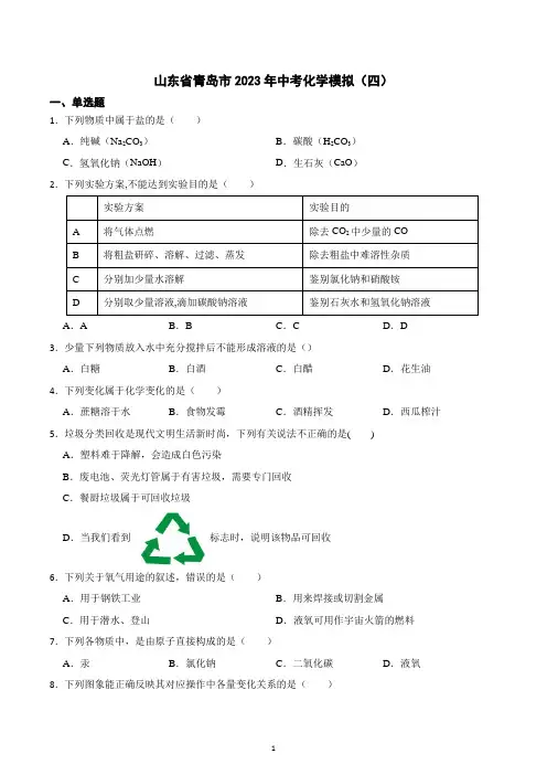 2023年山东省青岛市中考模拟化学试卷(四)