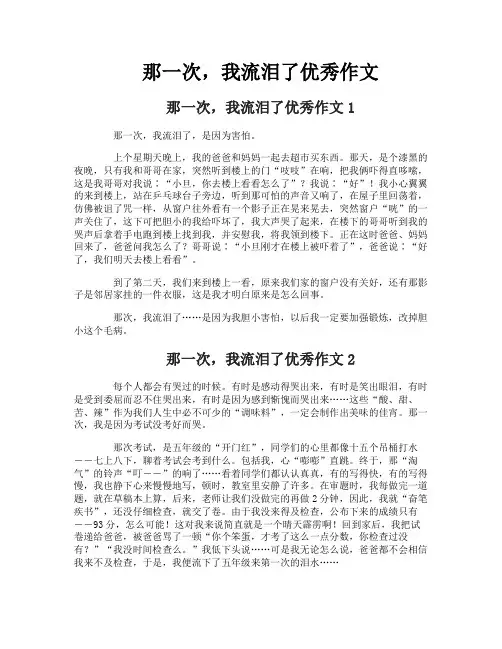 那一次，我流泪了优秀作文
