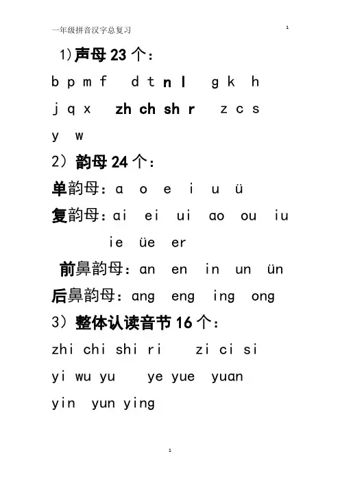 【部编本语文】2018-2019学年度最新部编人教版小学语文一年级下册：拼音汉字复习表