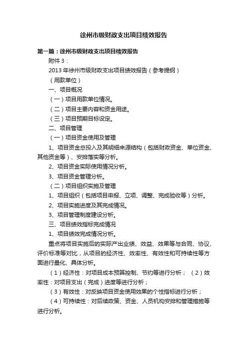 徐州市级财政支出项目绩效报告