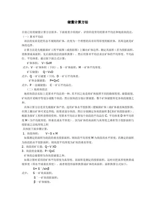 储量计算方法