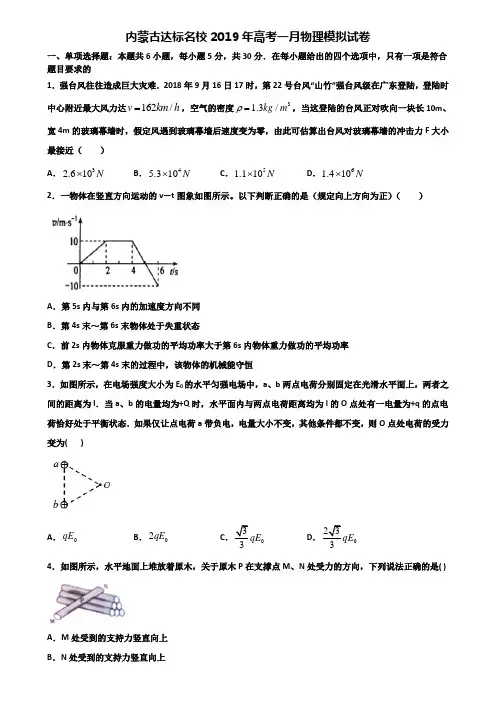 内蒙古达标名校2019年高考一月物理模拟试卷含解析