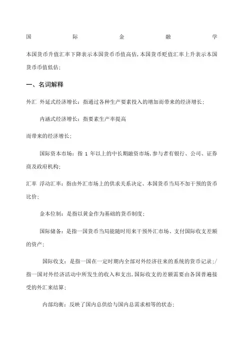 国际金融学 复习要点