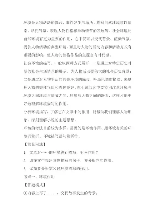 2024-2025年中考语文记叙文阅读专项讲练 记叙文阅读理解之环境考点(原卷版+解析版)