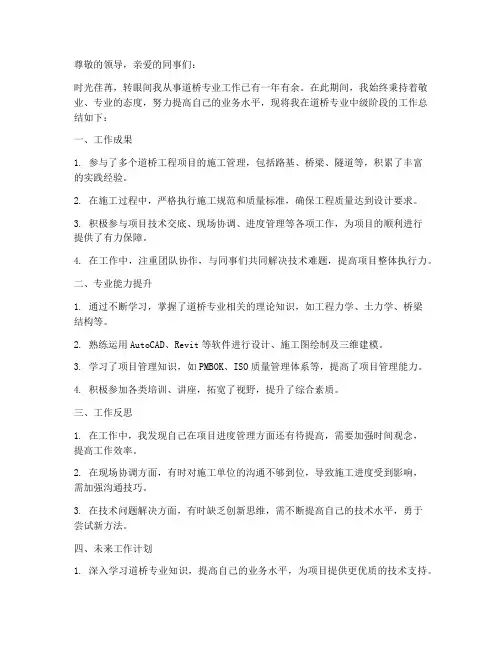 道桥专业中级个人工作总结