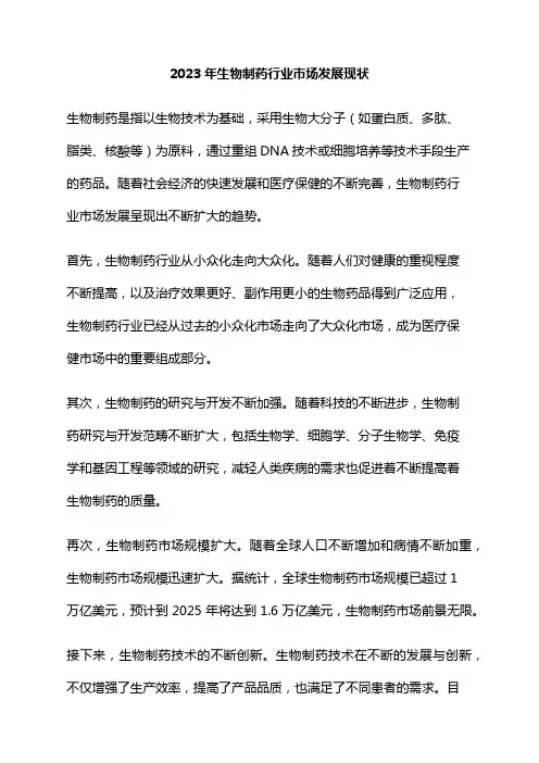 2023年生物制药行业市场发展现状